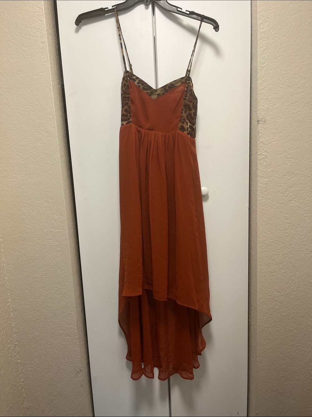 Foreign Exchange Rust Slip Dress with Leopard Accents